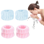 MAYCREATE Wrist Washband for Face Washing with Absorbent Microfiber Fabric Blue and Pink | 2 Pairs for Women and Girls