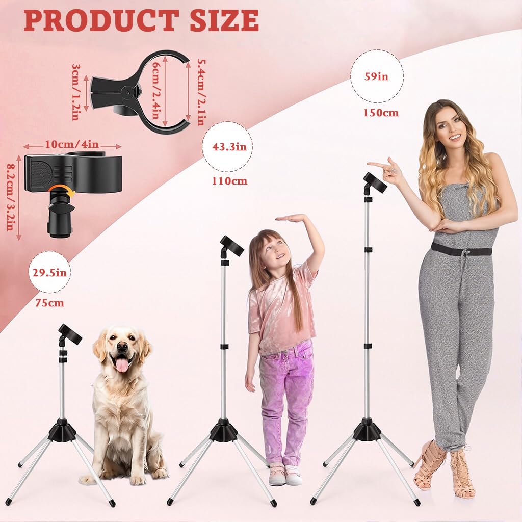 MAYCREATE Tripod Floor Holder for Hair Dryer with 75–105cm Adjustable Height and 180° Rotatable Clamp | Aluminum Alloy Hands Free Styling Stand