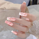 MAYCREATE Press on Nails for Women with 24Pcs Short Square Pink French Tips | Floral Design