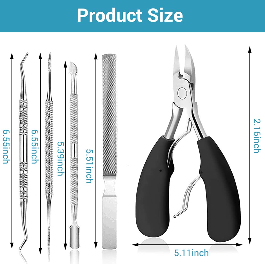 MAYCREATE Ingrown Toenail Clippers for Thick Nails with Ergonomic Handle featuring 9PCS Stainless Steel Tools | for Men and Seniors Pedicure Care