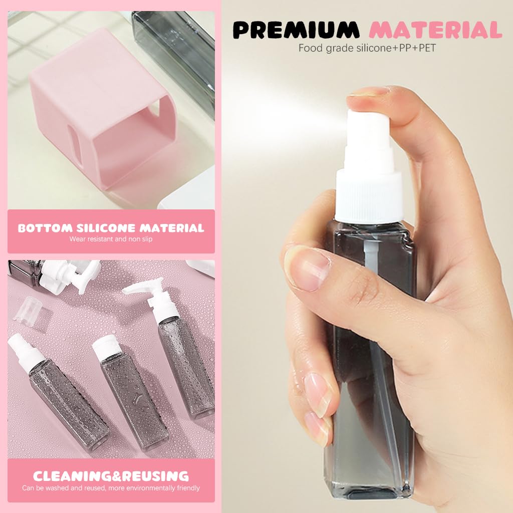 MAYCREATE Travel Bottles for Toiletries with Flip Lid Leak Proof Design 60 ml Pink Set | Refillable PE and PP Containers