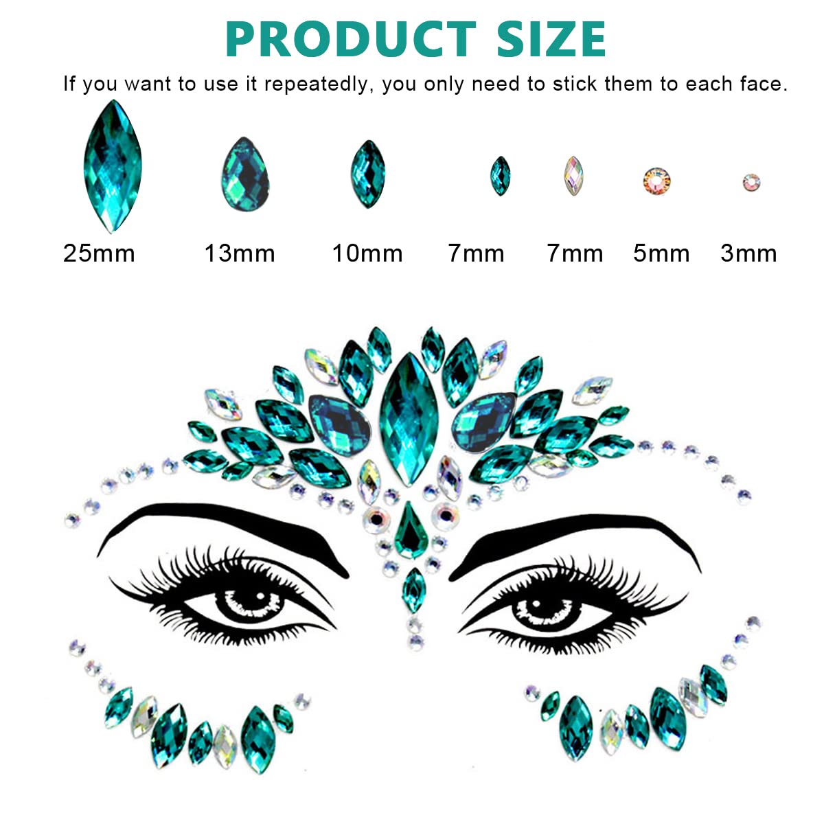 MAYCREATE® Rhinestone Face Decoration Jewelry Sticker Peacock Princess Makeup Sticker for Makeup Artist Body Art Rhinestone Face Acrylic Gem Stones Temporary Stickers for Makeup, Festival, Perform