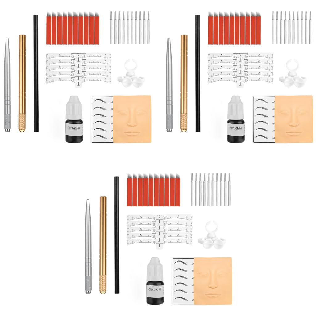 MAYCREATE Microblading Eyebrow Pen Needle Kit for Practice with Lock Pin Design and 3D Silicone Skin | 3PCS Set