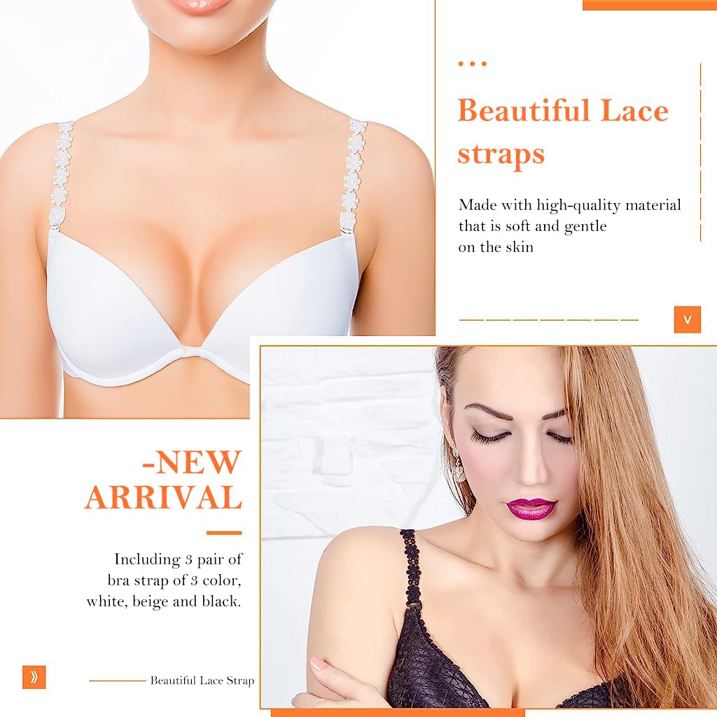 MAYCREATE Bra Straps for Women with Non Slip Lace Flower Design 15.55 in Adjustable Length | 3 Pairs