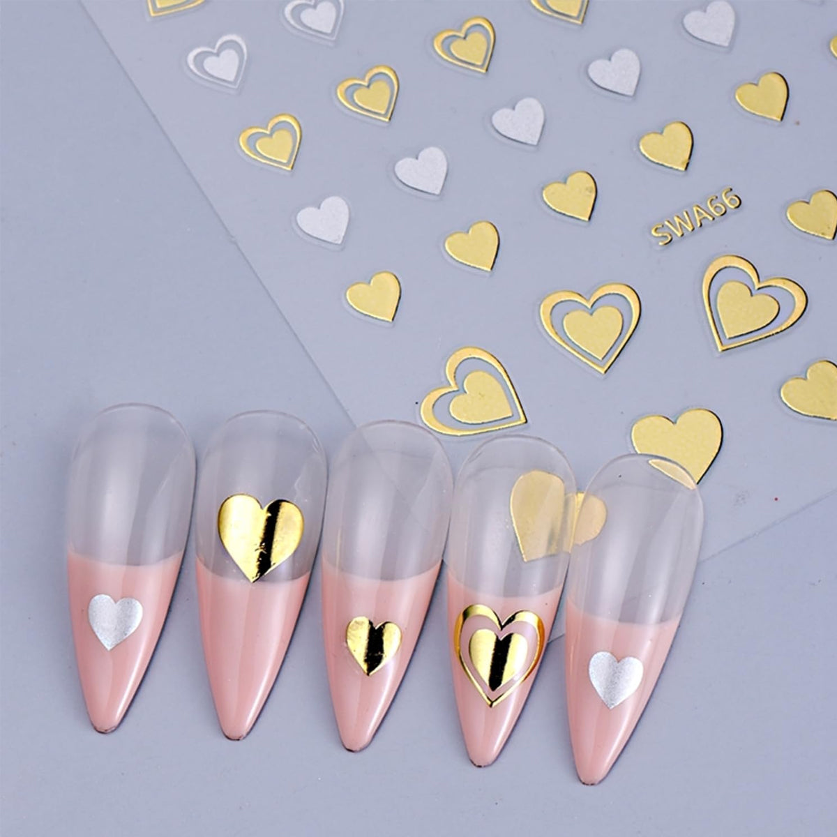 MAYCREATE 8 Sheet Color Nail Decals Decorative Nail Art Decals Sweetly Stylish Heart Charm Nail Decals Self-adhesive 3D Multi ColorNail Decals for DIY Nail Extension, Craft Art