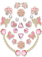 MAYCREATE® 24Pcs Pink Shoe Charms Chains Accessories for Women Pearl Flower Clog Shoe Decoration Charms DIY Shoes Charm Chain Bling Cute Decor