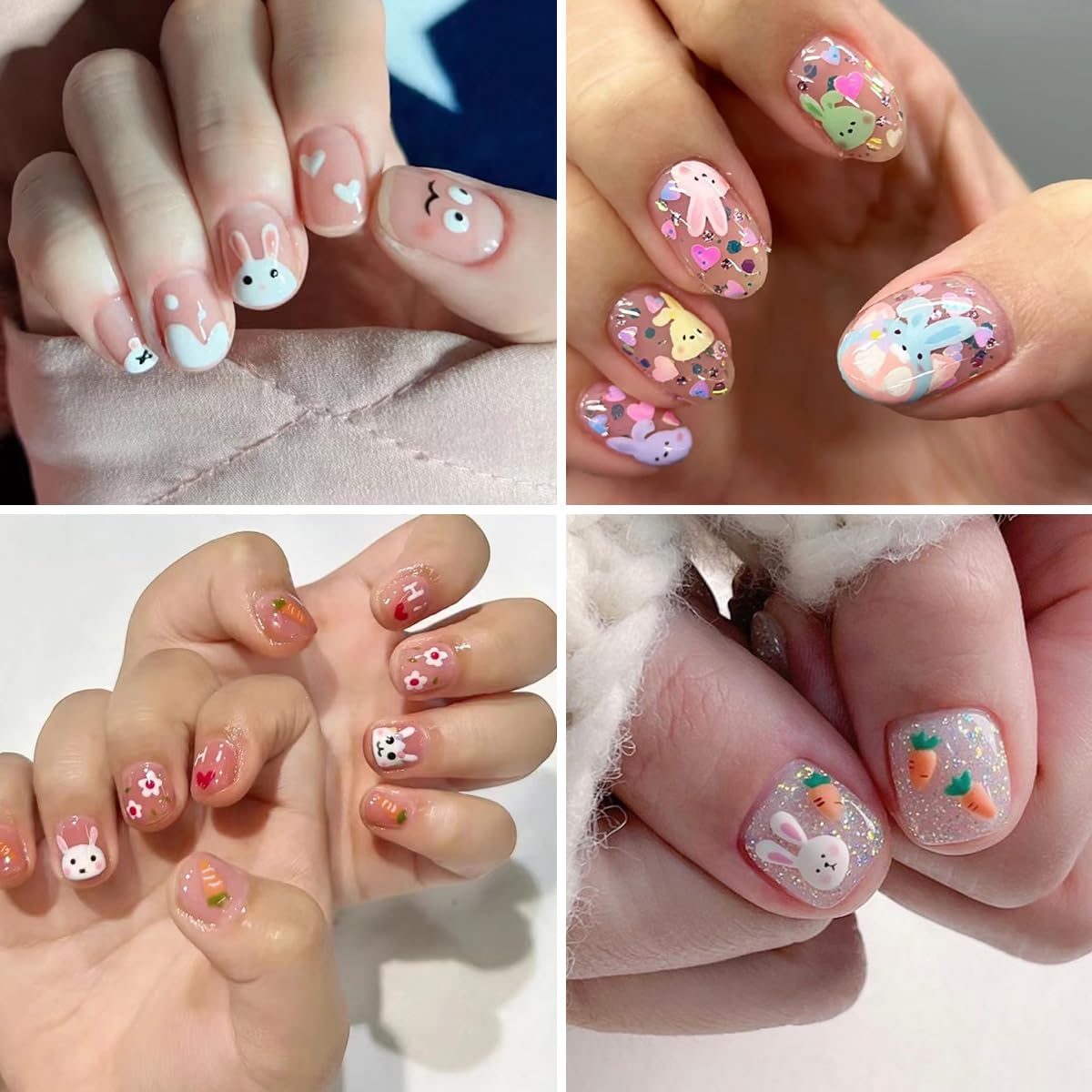 MAYCREATE Cartoon Rabbit Nail Art Stickers for DIY Kids Manicure with 30 Sheets | 3D Self-Adhesive Safe Decals
