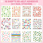 MAYCREATE Nail Stickers for Kids with 12 Self-Adhesive Sheets featuring Fruits and Flowers | DIY Nail Art for Girls and Toddlers