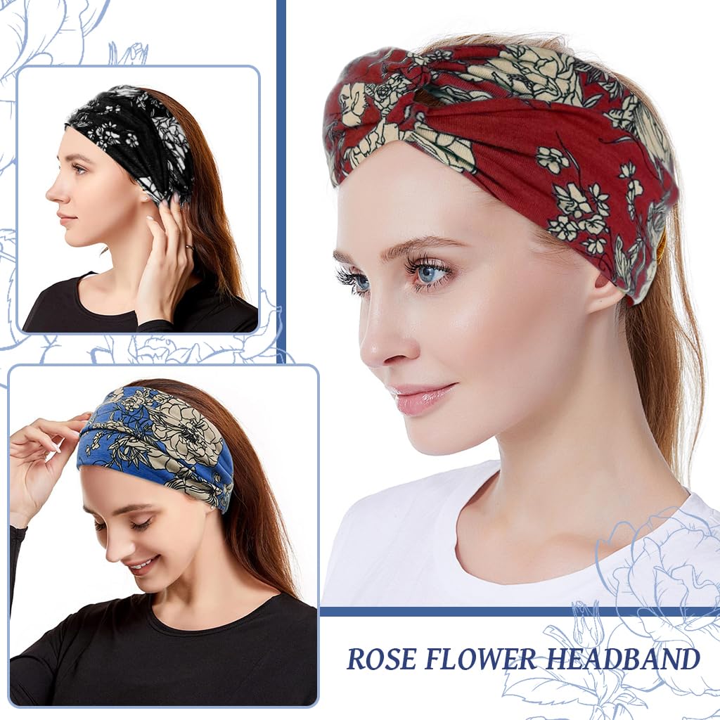 MAYCREATE Head Band for Women 3pcs set for Yoga Running and Fitness featuring Knotted Boho Prints