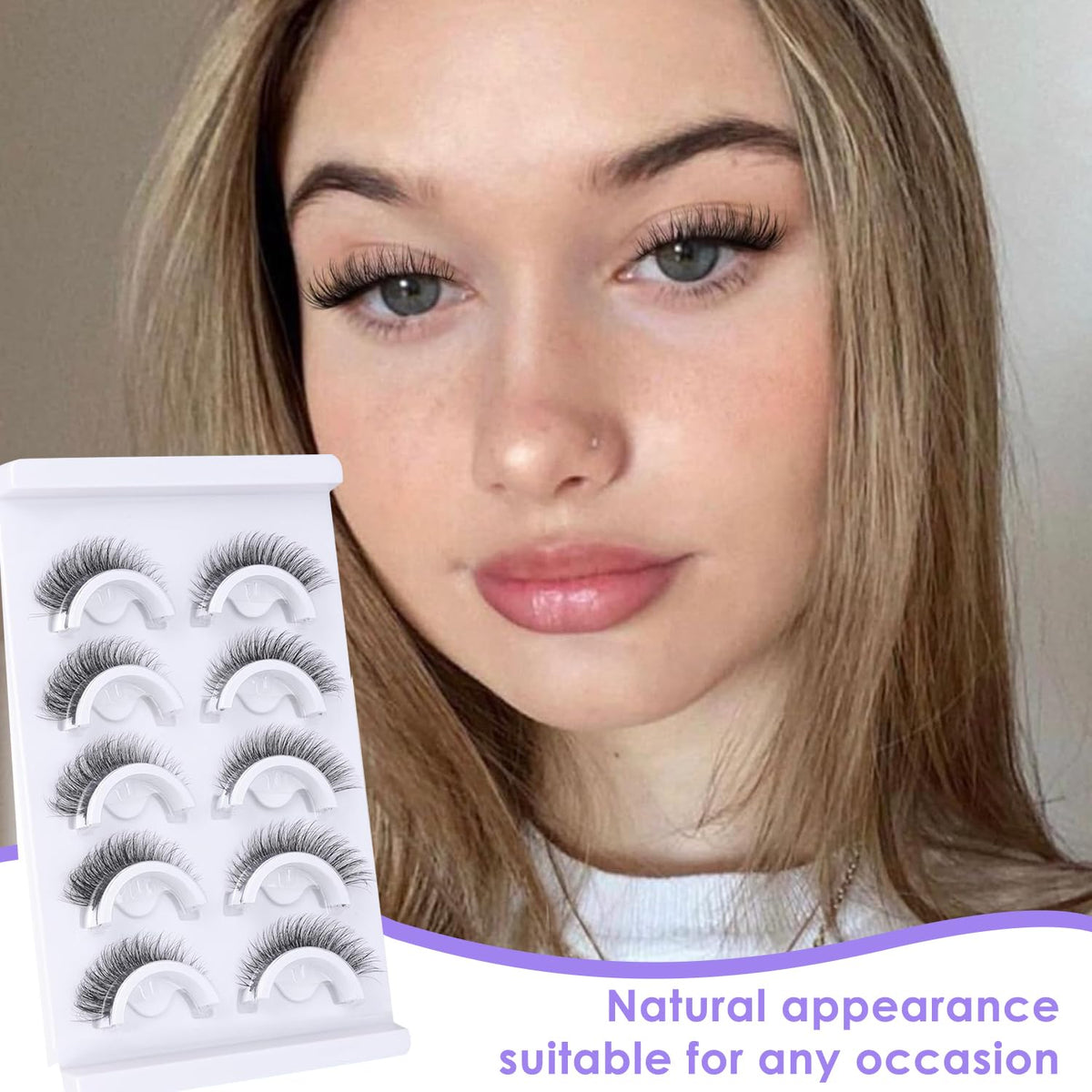 MAYCREATE Self Adhesive Eyelashes for Natural Cat Eye Look with Invisible Band | 5 Pair Reusable Faux Mink
