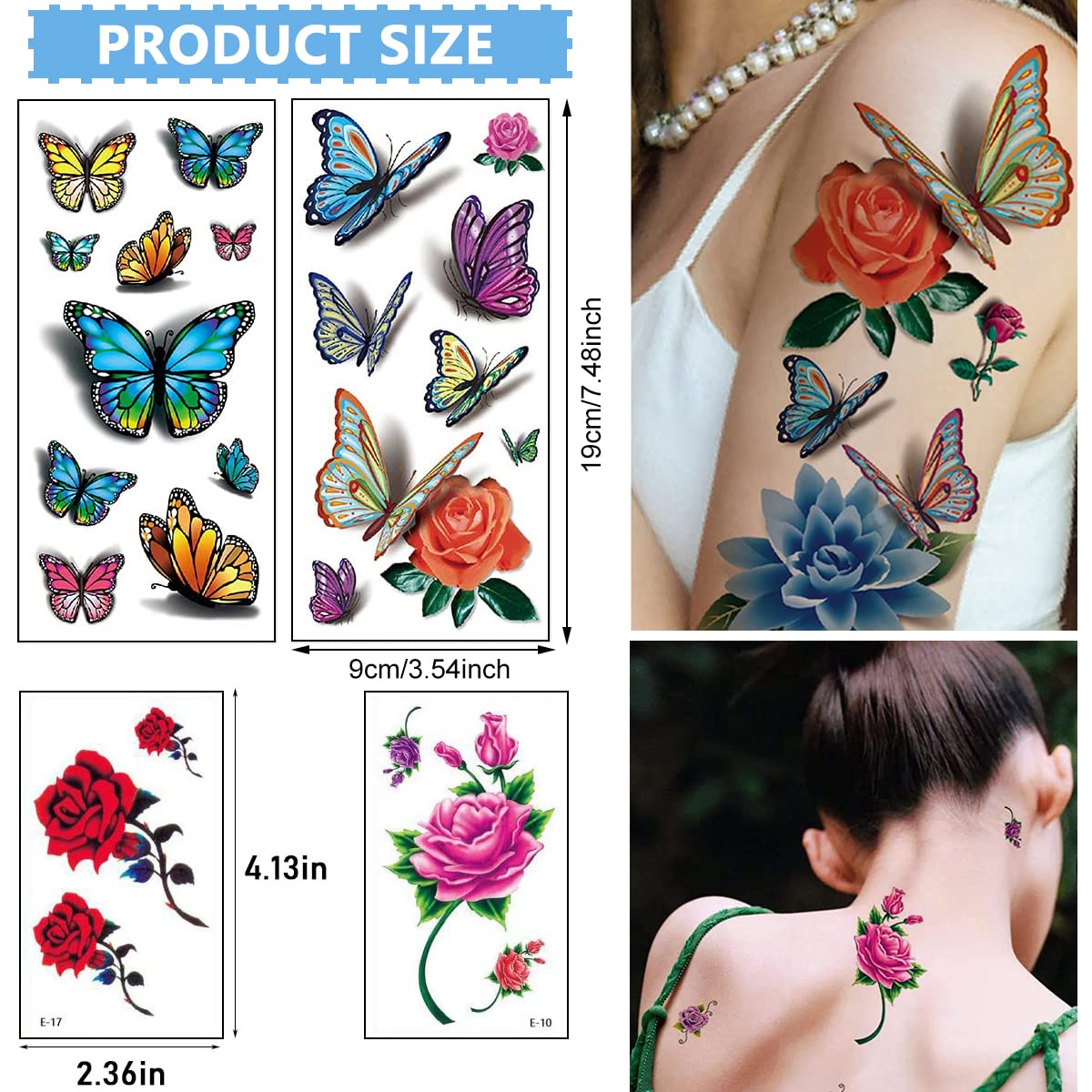 MAYCREATE Temporary Tattoos for Women with 40 Sheets 120 Designs Waterproof & DIY Use | Flowers Roses and Butterflies