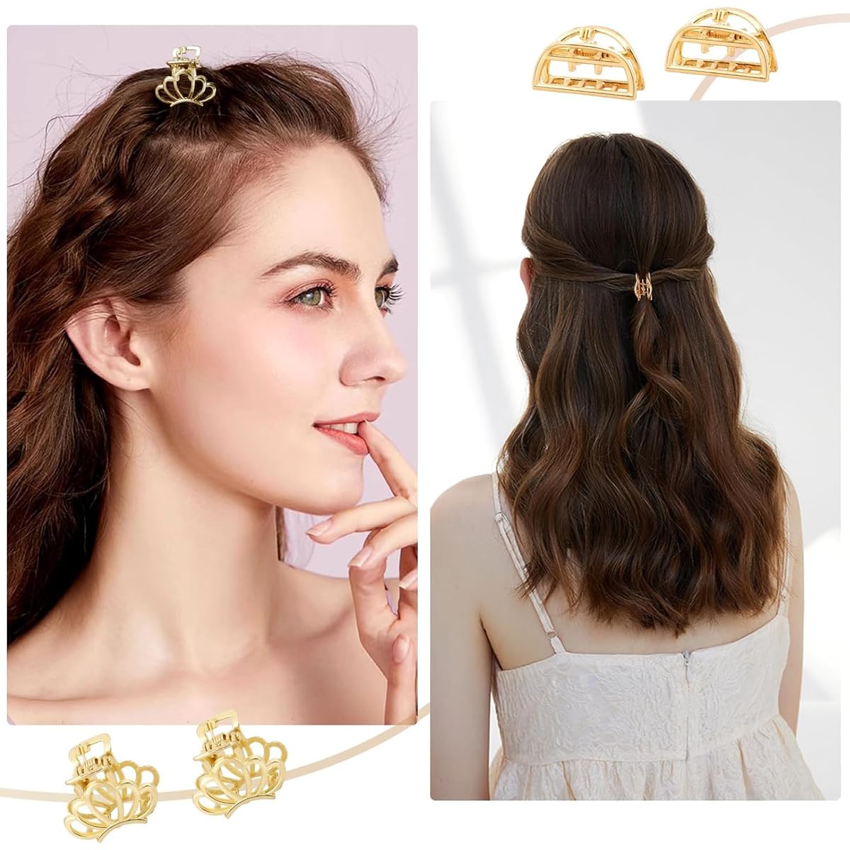 MAYCREATE Hair Claw Clips for Women with Strong Grip Teeth featuring 8 Designs 16 Pcs Gold Set