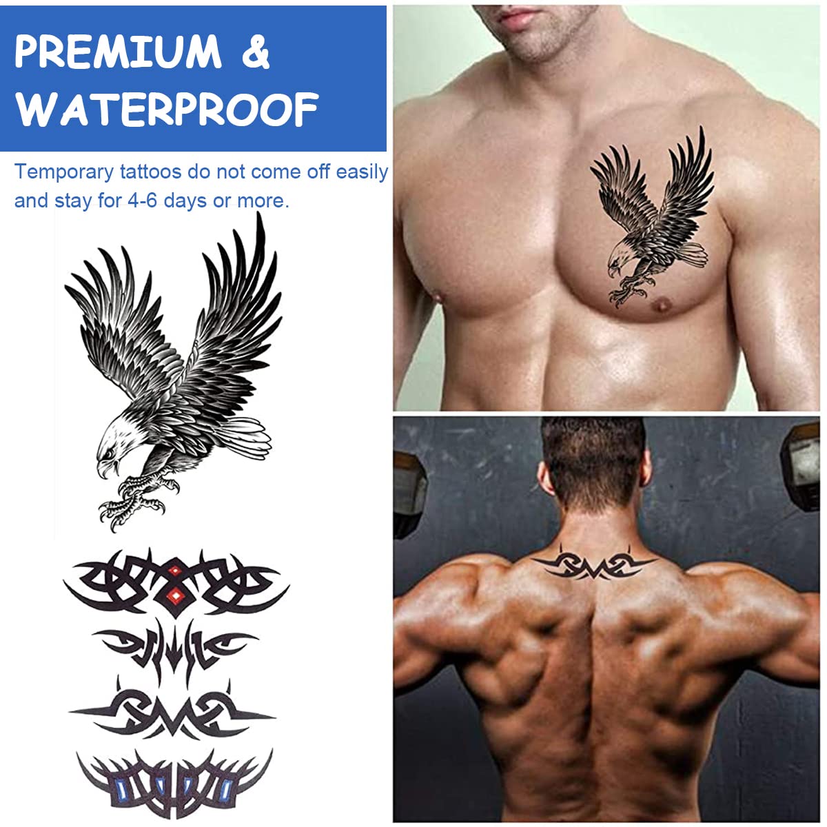 MAYCREATE® 42 Sheets Tatto Sticker for Men Eagle Temporary Tattoos Stickers Skull Variety Tatto Stickers Assorted Tatto Sticker for Body Art Tattoos Art Waterproof Temporary Tattoos Stickers For Women