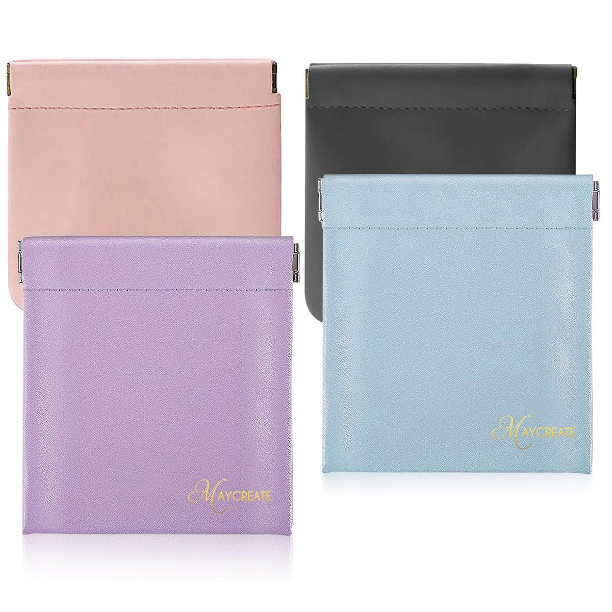 MAYCREATE 4 Pack Mini Makeup Bag Small Pouches For Women Pu Cosmetic Bag Squeeze Top Pocket Storage Pouch For Coin Purse Lipstick Jewelry Accessories (Self-Closing, 4.3X4.7In), Assorted