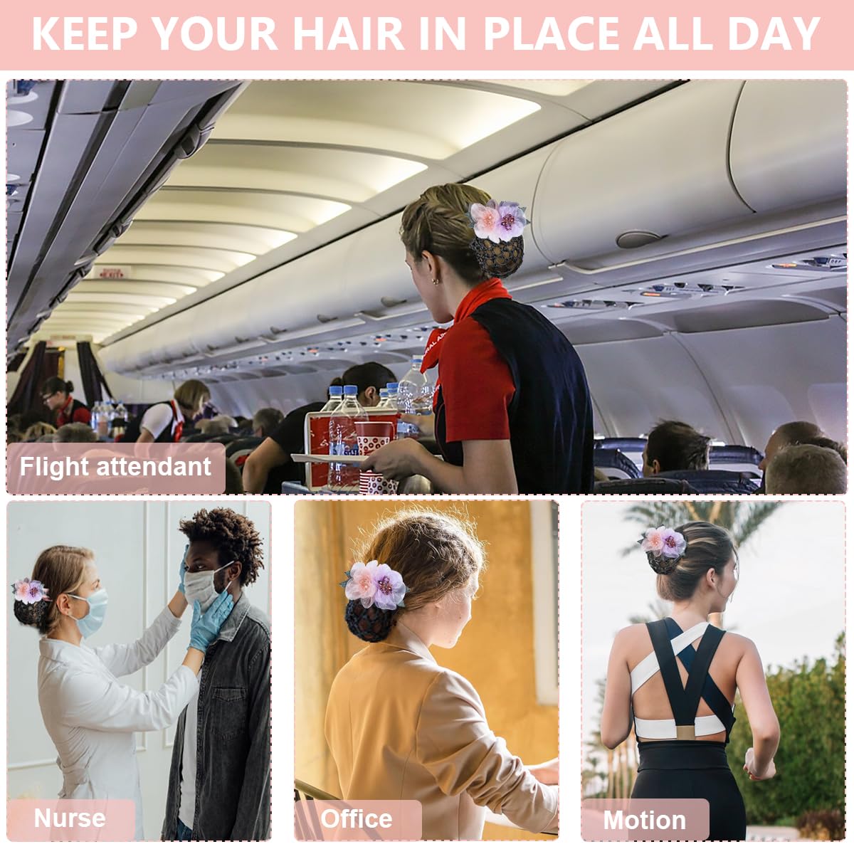 MAYCREATE Hair Snood Net Barrette for Dancer and Nurse Work featuring Alloy Spring Clip | 3 PCS Flower Bun Cover for Women and Girls