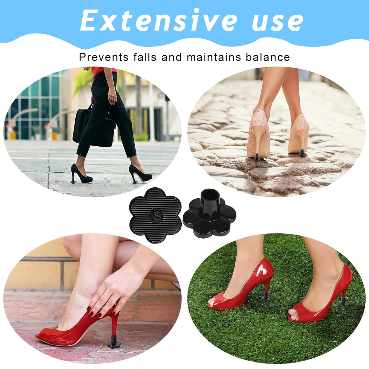 MAYCREATE® 4 Pairs Heel Cover for Women 4 Sizes Floral-shaped Flat Bottom Protective Heel Caps, High Heel Protectors Heel Stopper for Walking on Grass and Uneven Floor