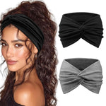 MAYCREATE® 2Pcs Wide Head Band for Women, Stylish Headband Hair Bands for Women, Stretchy Turban Twisted Knot Bandanas Sweatbands for Daily, Street Style, Sport, Face Care