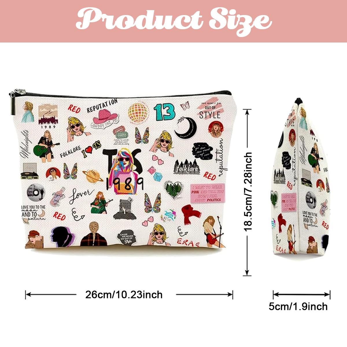 MAYCREATE Taylor Swi*t Makeup Pouch Cotton Makeup Bag for Women Girls, Fashion Taylor Print Makeup Organizer Bag, Cosmetic Makeup Bag for Travel, Makeup Organizer Pouch for TS Merch Music Fans Gifts