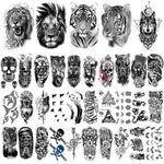 MAYCREATE Temporary Tattoo Stickers for Party and Body Art with 35 Sheets Waterproof Designs | Lion Tiger Wolf Patterns for Men