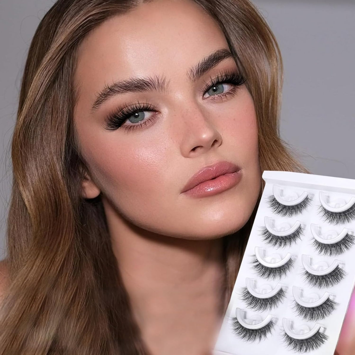 MAYCREATE Self Adhesive False Eyelashes for Daily Wear featuring Pre Glued Strip and Clear Band | 5 Pair Fiber Lashes for Beginners