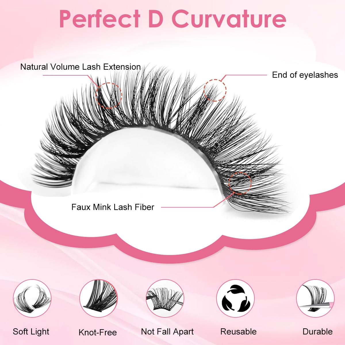 MAYCREATE Lash Clusters for DIY Extensions with 540PCS D Curl Set featuring Ultra Thin Band | Natural Wispy Volume