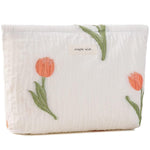 MAYCREATE® Makeup Bag Cosmetic Bag Toiletries Storage Pouch Elegant Tulips Print Makeup Zipper Pouch Travel Makeup Pouch Cosmetic Organizer Bag Utility Zipper Pouch Stationeries Bag, 26x19cm