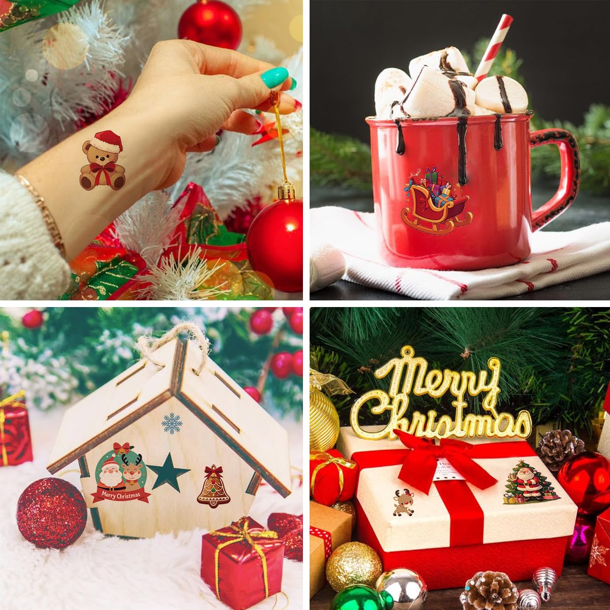 MAYCREATE Christmas Temporary Tattoo Stickers for Kids and Adults featuring 10 Sheets | Waterproof and Easy to Apply Holiday Body Art