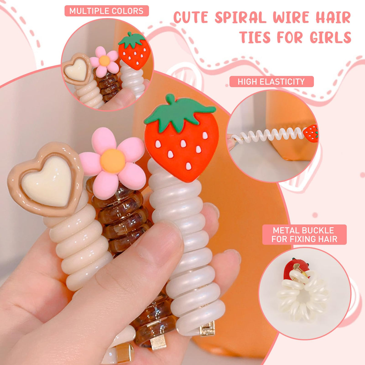 MAYCREATE 4Pcs Telephone Wire Hair Band for Girls Kids Hair Accessories for Girls braided Spiral Cute Flower Hair Ties Elastic Ponytail Maker Hairband Gift for Women, Girls