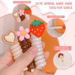 MAYCREATE 4Pcs Telephone Wire Hair Band for Girls Kids Hair Accessories for Girls braided Spiral Cute Flower Hair Ties Elastic Ponytail Maker Hairband Gift for Women, Girls