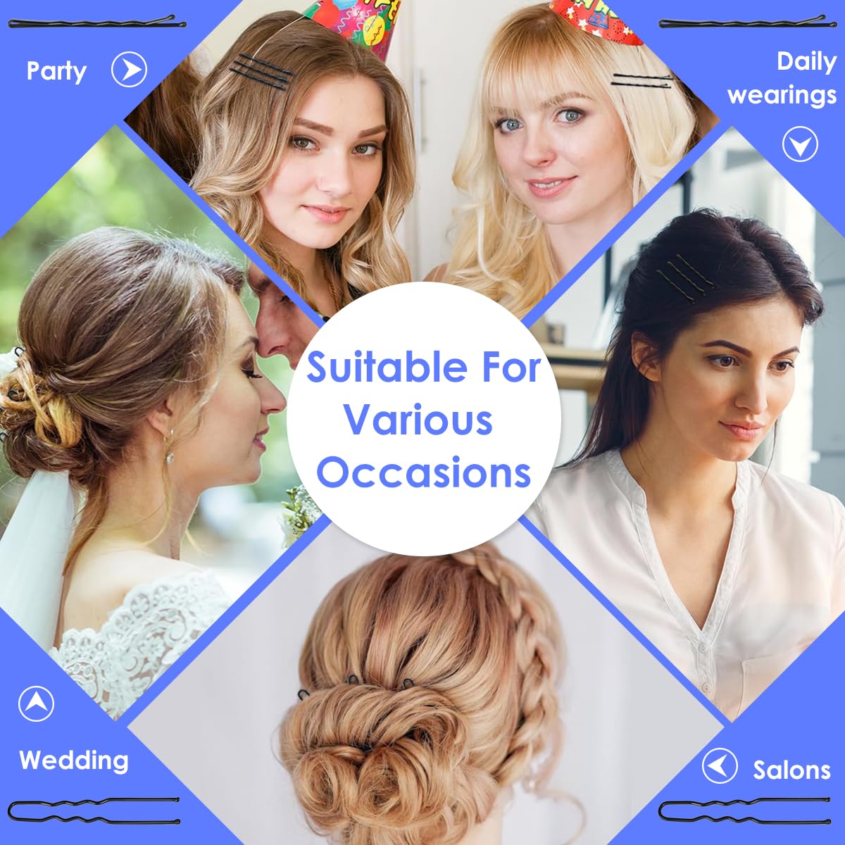 MAYCREATE Bobby Pins Set for Updos and Stray Strands with 300pcs and Black Metal Finish | Girls Women Hair Accessories