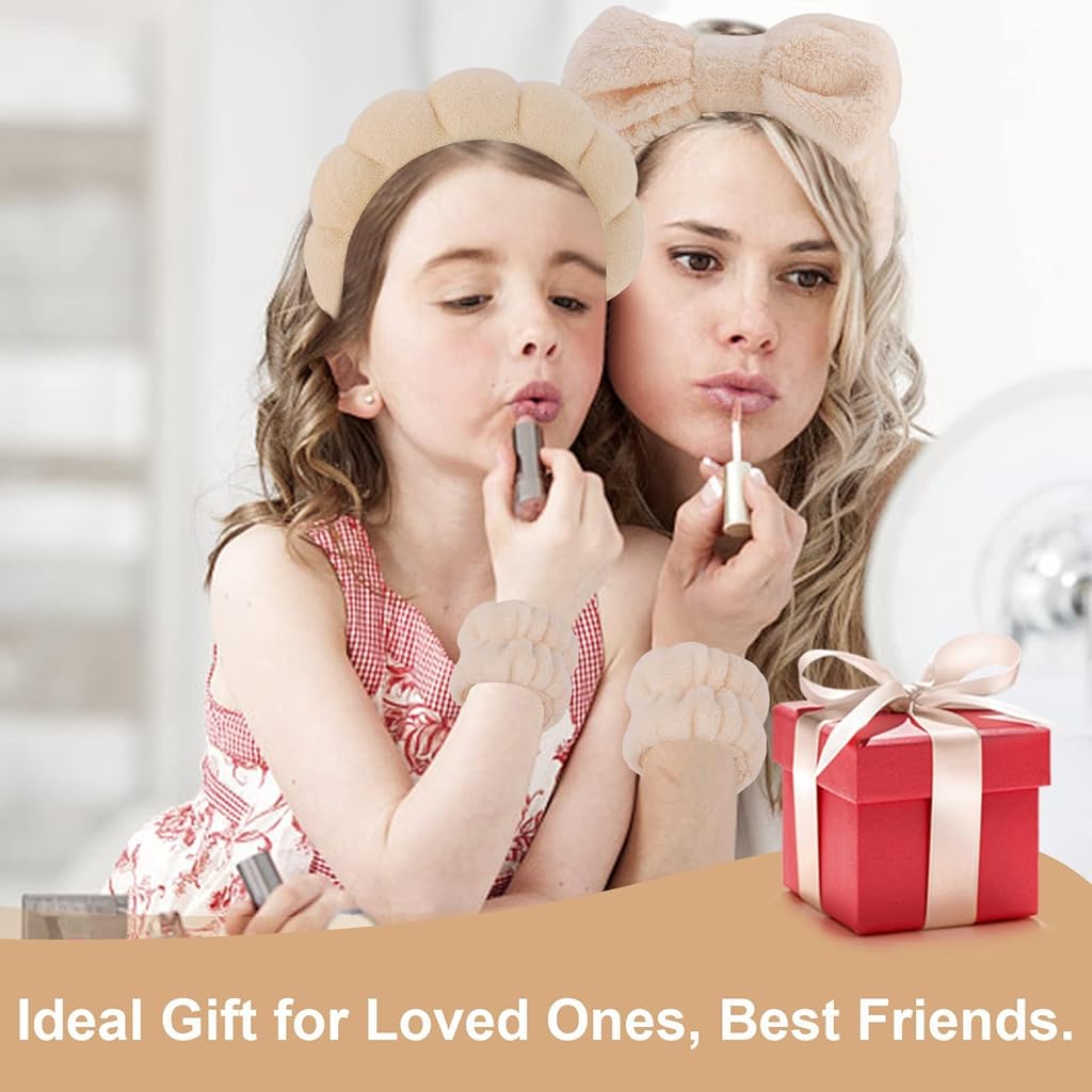 MAYCREATE® Face Wash Hair Bands for Women Spa Headband Wristband Set with Hair Clips Makeup Skincare Head Band Wrist Bands Washing Face Teen Girl Gifts 2 PCS
