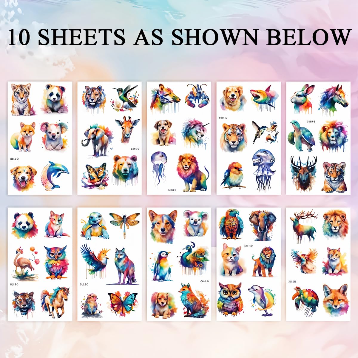 MAYCREATE Temporary Tattoo Stickers for Parties featuring 10 Sheets and 60 Animal Designs