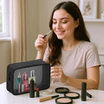 MAYCREATE Makeup Organizer Bag Set for Travel and Toiletries with 4 Mesh Zipper Pouches Black