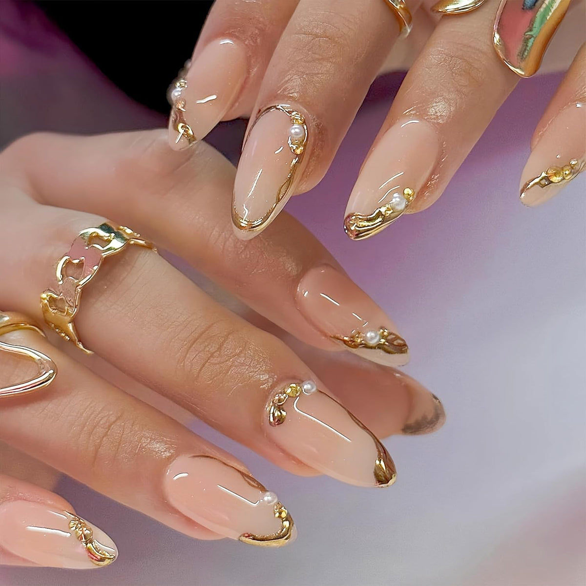 MAYCREATE Press On Nails for DIY Nail Art featuring 3D Embossed Almond Design 24 Pcs Set
