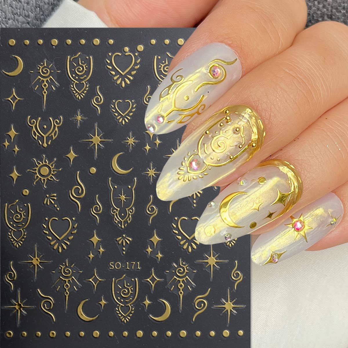 MAYCREATE 9 Sheet 3D Nail Art Decal Charm Stickers Self-Adhesive Embossed Crescent Sun Nail Art Stickers Decals Extension Nail Decal Stickers Nail Art Design Decoration