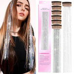 MAYCREATE® 6pcs Hair Tinsel Hair Extensions for Women Girls Glitter Clip-in Fairy Hair Tinsels Sparkling Tinsel for Party Festival Cosplay - 20inch, Silver