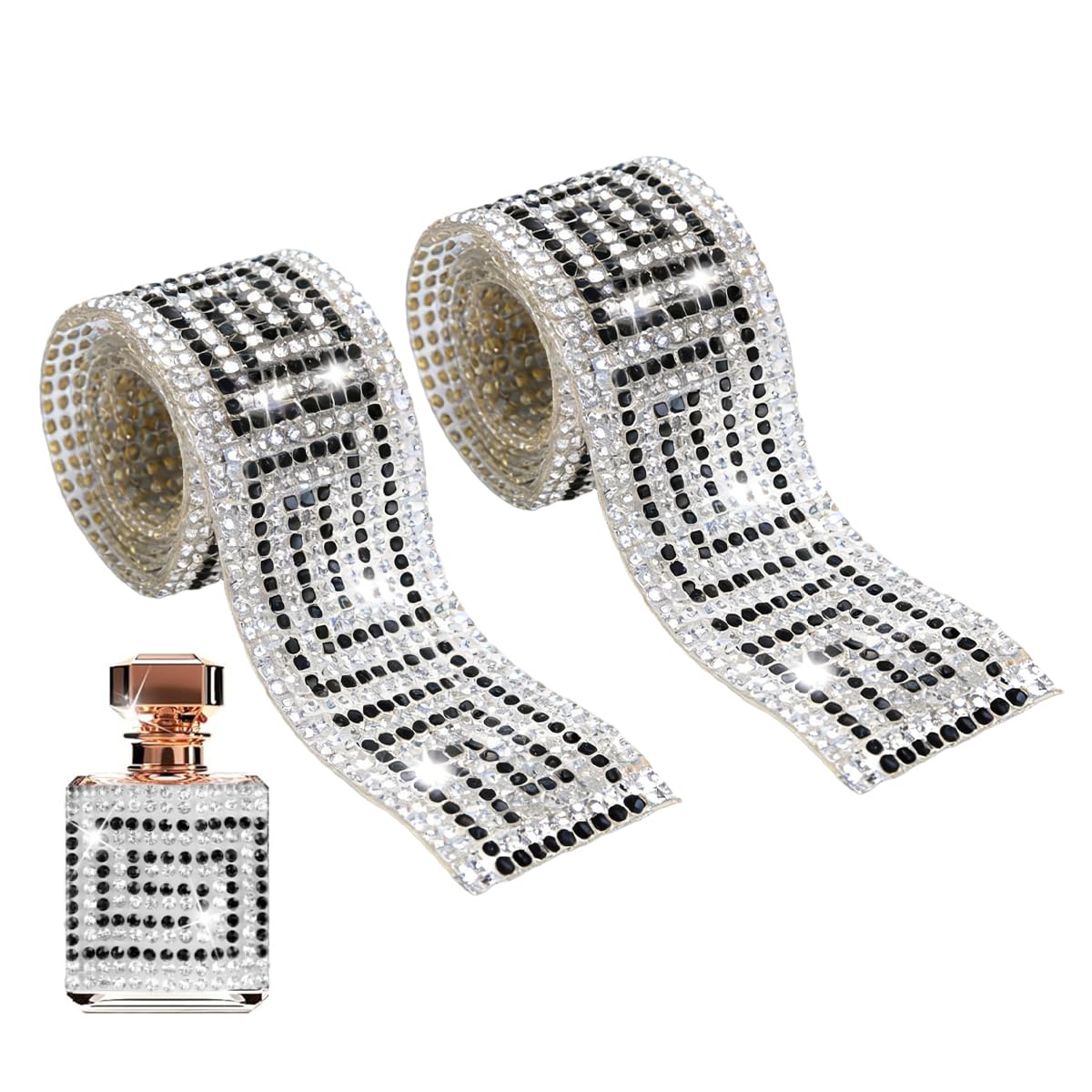 MAYCREATE® 2PCS Crystal Rhinestone Ribbons, Black Glass Gems Diamond Tapes for DIY Craft, 3.5CM Width Rhinestone Tape Self Adhesive, Bling Gem Strips Sticker for Car Wedding Party Decoration