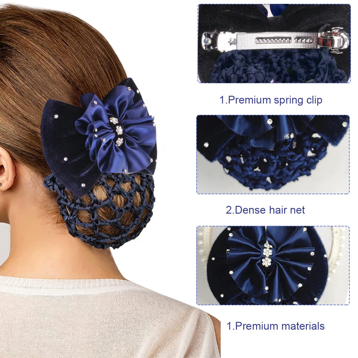 MAYCREATE® Elastic Hair Snood Net Bow Hair Bun Cover for Women Lady Bowknot Decor Knit Mesh Barrette Hair Clip Bun Hairnet for Work, Daily, Dancer, Nurse, etc (Blue)