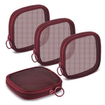 MAYCREATE Mesh Makeup Pouch for Travel with Secure Zipper 4pcs 4.7 in Nylon Bags | Wine Red