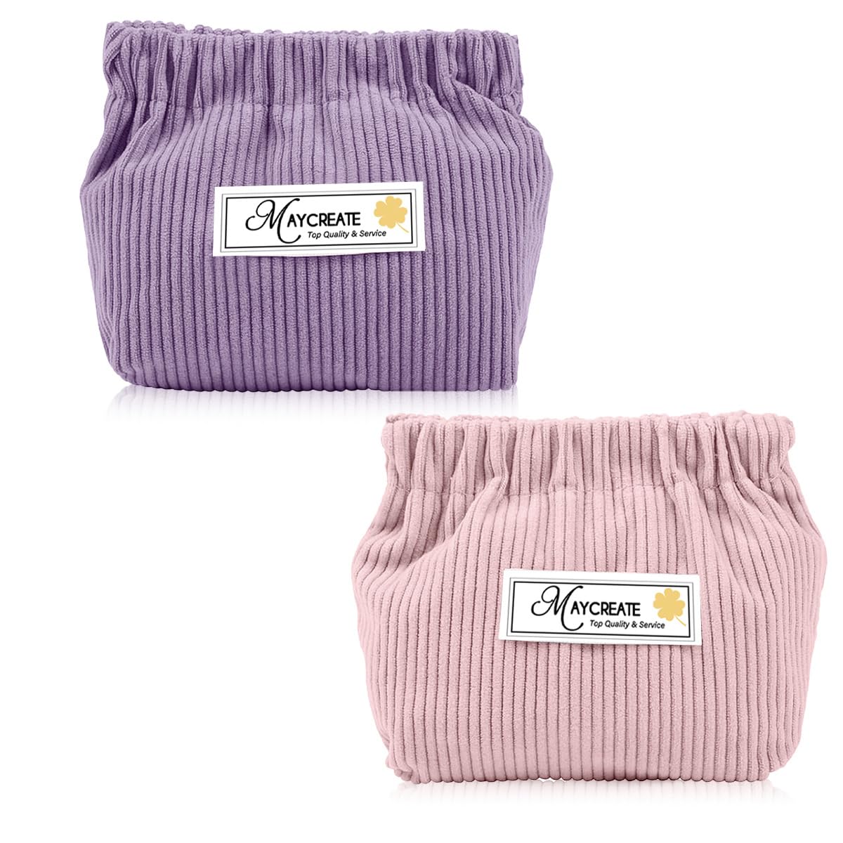 MAYCREATE Small Makeup Pouch Set for Travel and Daily Use featuring Self Closing Design | 2pcs 14x12cm Corduroy Bags in Pink and Purple