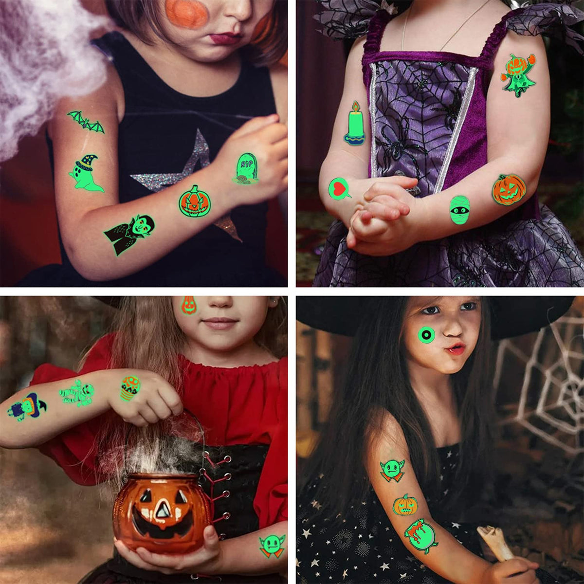 MAYCREATE® 10 Sheets Halloween Cartoon Temporary Tattoo Sticker Night Glow Sticker,Halloween Decoration Sticker for Boys Girls Halloween Party