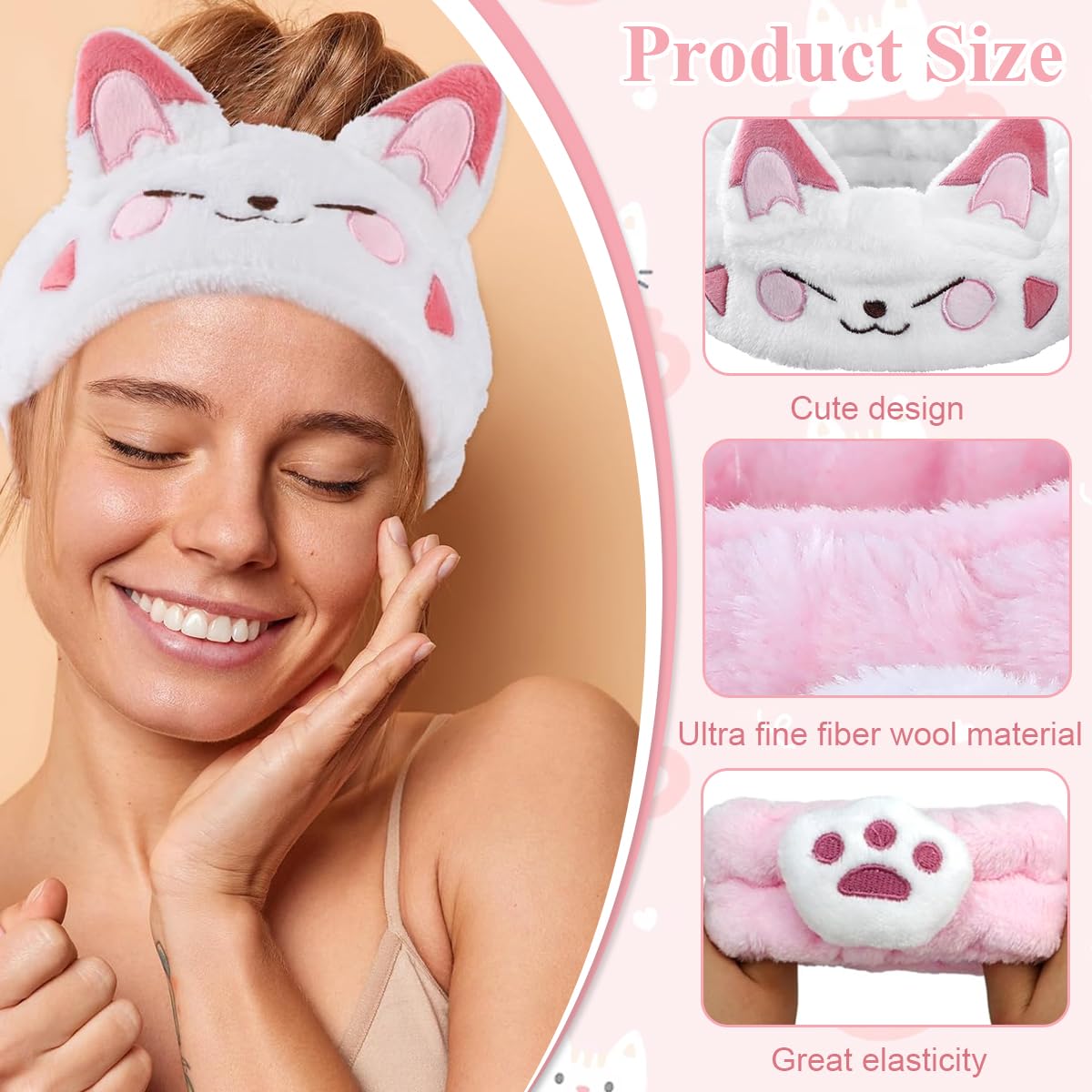 MAYCREATE Face Wash Headband Set for Women with 3Pcs Plush Elastic Bands | Spa Makeup Use