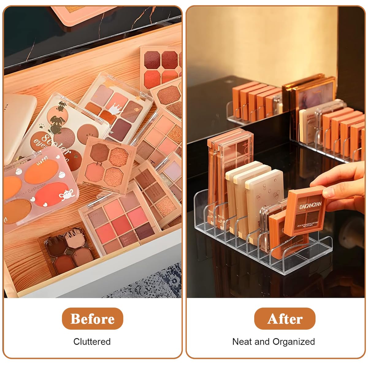 MAYCREATE Acrylic Eyeshadow Palette Organizer with 8 Compartments for Makeup Storage | 6.6 x 3.5 x 2 in Holder for Vanity and Cosmetic Display