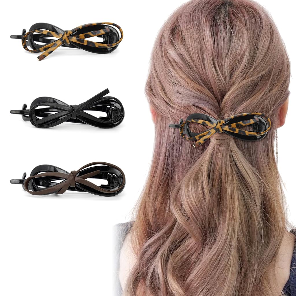 MAYCREATE Bow Hair Clips for Women with Strong Hold Acrylic Design | Set of 3 Styles
