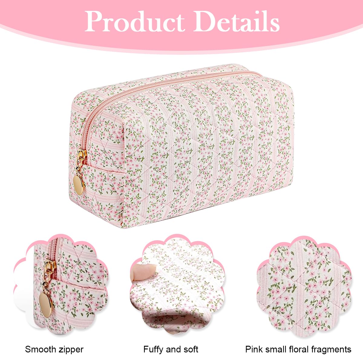 MAYCREATE Makeup Organizer Bag for Travel with Soft Cloth Build and Zipper Closure | Pink Floral 20.5x9x9.5cm Set