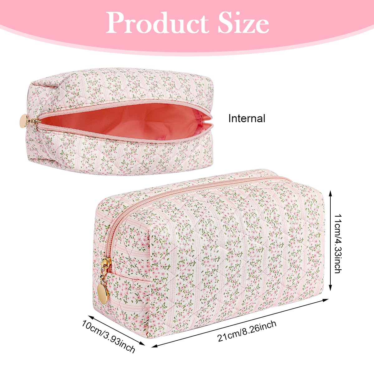MAYCREATE Makeup Organizer Bag for Travel with Soft Zipper Closure, 20.5x9x9.5cm Pink Floral Pouch | Ideal Gift for Women