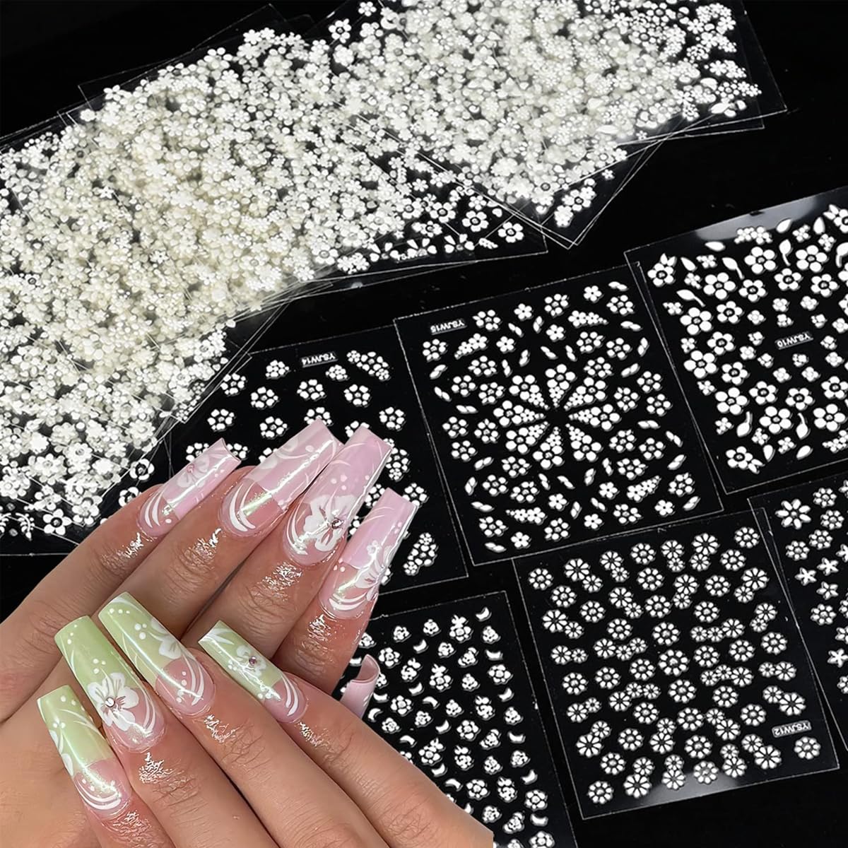 MAYCREATE Nail Art Stickers for Manicure Decoration featuring 30 Sheets 3D Self Adhesive White Flowers | Ideal for Women and Girls