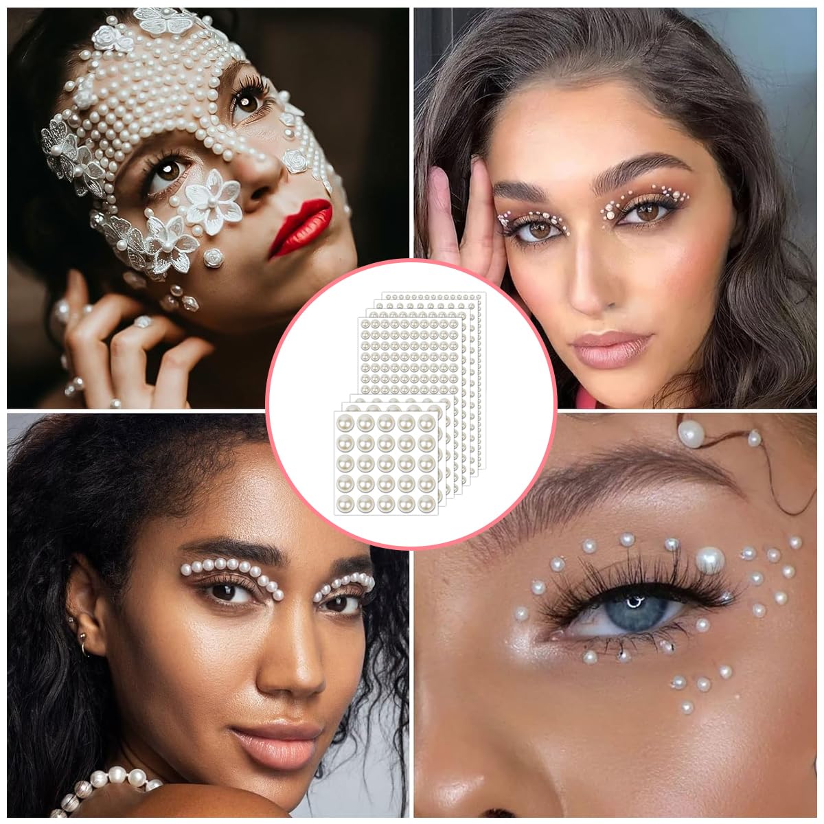 MAYCREATE 2000pcs Pearl Stickers Rhinestones Face Gems Self-adhesive Hair Gems Jewels Faux Pearls Assorted Sizes Stone Sticker for Face Makeup, DIY Crafting, Home Decor, Embellishments