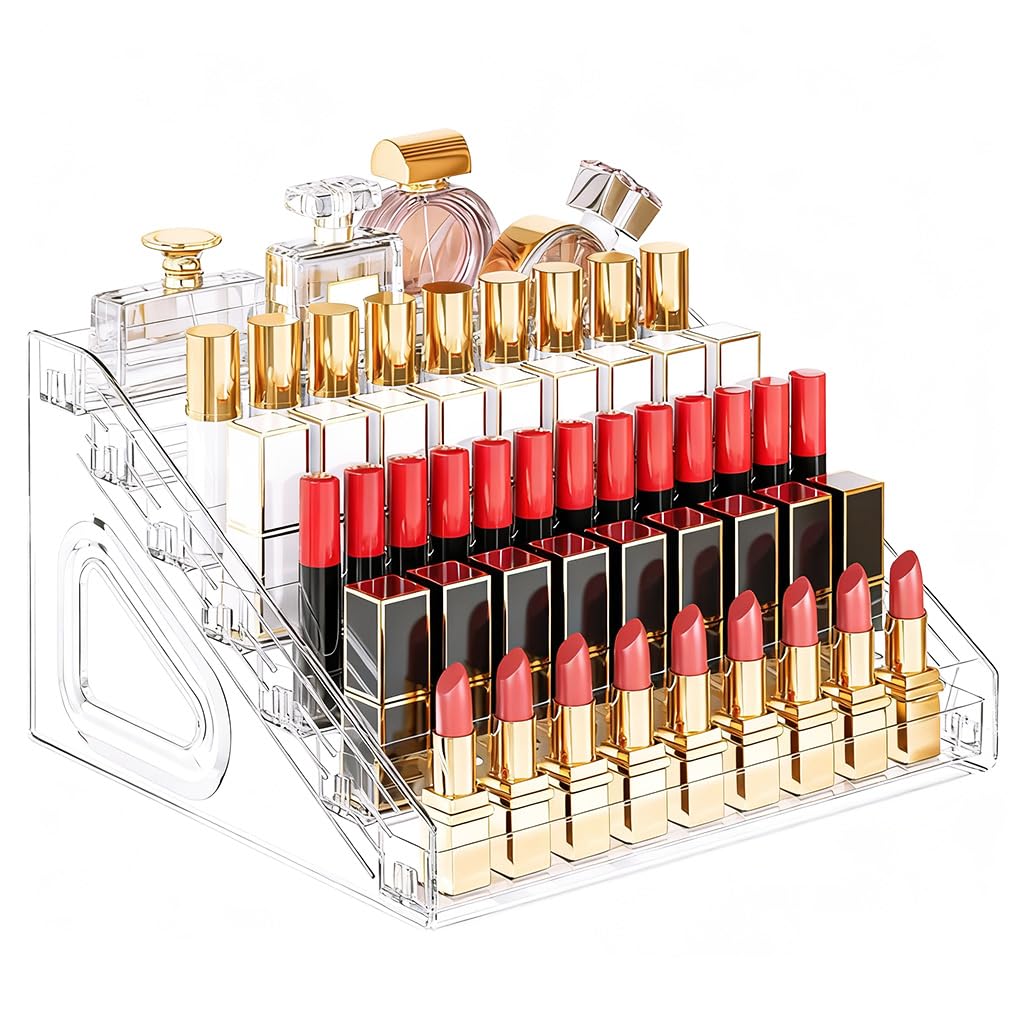 MAYCREATE® 7 Tiers Lipstick Nail Polish Organizer Box Stepped Lipstick Stand Nail Paint Organiser Holder for Shop Home, Clear PET Assembly Table Display Rack for Nail Polish Lip Balms, 12x11x7inch