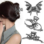 MAYCREATE Gothic Hair Claw Clips for Halloween with Cobweb Bat and Spider Design | 3Pcs Metal Set